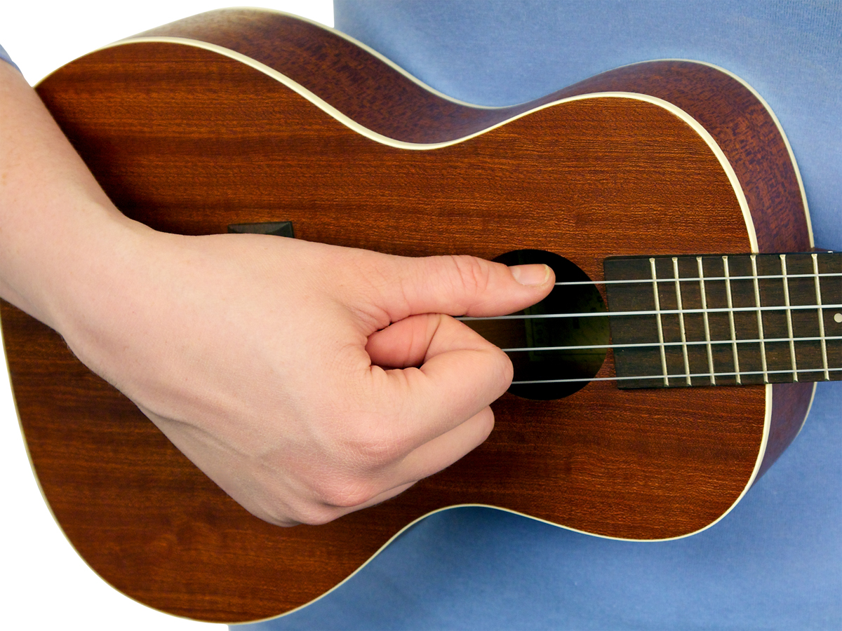Right Hand Strumming the Ukulele with Your thumb