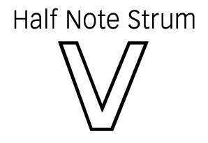 easy guitar chords - half note strum symbol